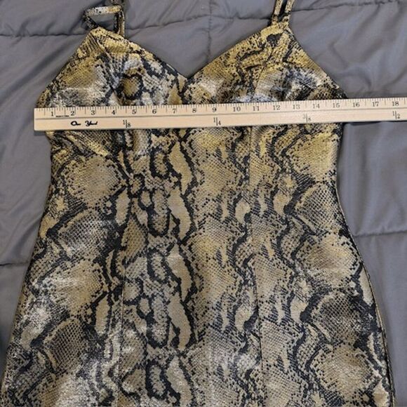 Topshop Metallic Snakeskin Two Tone Mini Dress Gold Black Size 4 - Picture 9 of 12